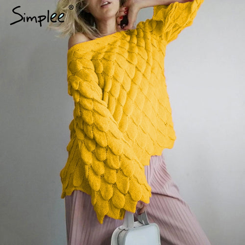 Simplee sexy off shoulder female pullover sweater Long toned horn sleeve women sweater Autumn new fashion casual sweater street